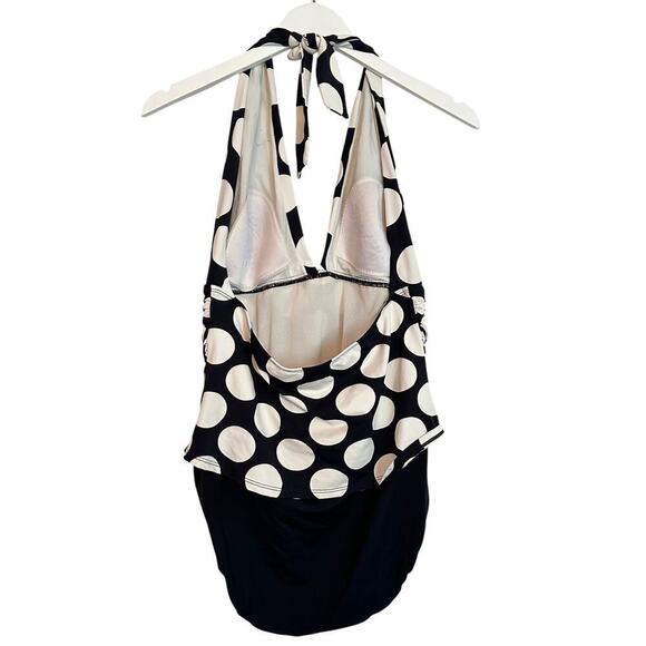Ralph Lauren Plus Size 16 Black Polka Dot Halter One Piece Swimsuit Vacation - Picture 2 of 12
